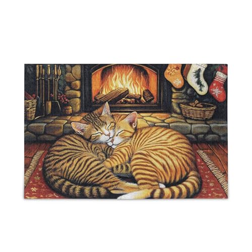 Hearthside Feline Siesta: Cozy Cats by Fire Puzzle, Holzpuzzle, harte Gehirn-Teaser für ältere Menschen, 1000 Teile von KLL