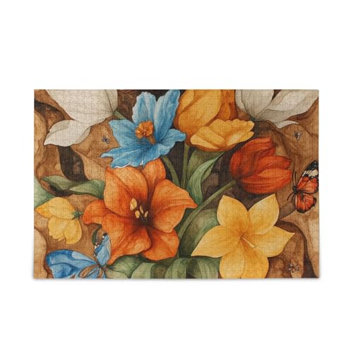 Holzpuzzle mit Blumen, Narzissen, Schmetterlingen, Bienen, Braun, Puzzle, coole Spiele für 1000 Teile Holzpuzzle mit Blumen, Narzissen, Schmetterlingen, Bienen, Braun, Puzzle, coole Spiele für 1000 Teile von KLL