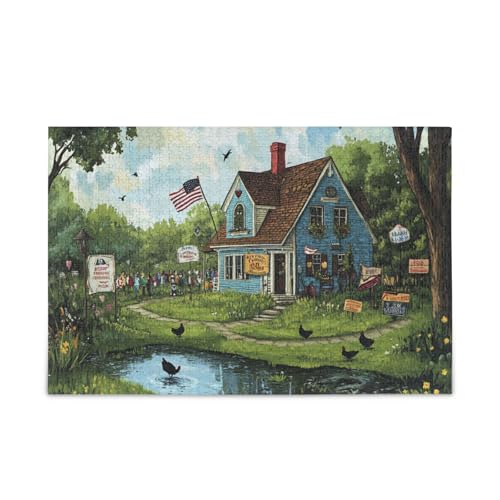 Idyllic Village Haven Charming House Pond Jigsaw Puzzles Wooden Jigsaw Puzzles Hard Games for Aged 1000 Pieces von KLL