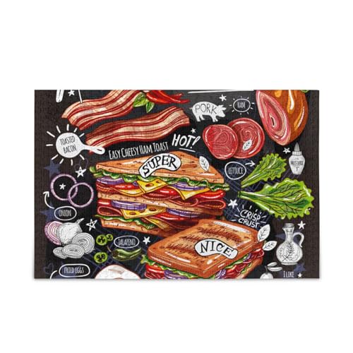 KLL Food Poster Hamtoast Holzpuzzle für Erwachsene, 1000 Teile Geschenk für Erwachsene und Kinder, Puzzle für Familienspiel, 74,9 x 50 cm von KLL