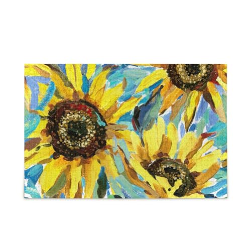 KLL Gelbe Sonnenblumen-Blumen-Impressionismus-Malerei, Holzpuzzle für Erwachsene, 1000 Teile, Geschenk für Erwachsene und Kinder, Puzzle für Familienspiel, 74,9 x 50 cm von KLL