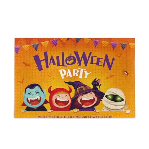 KLL Hallowmas Happy Halloween Party Group Kinderkostüm, großes Holzpuzzle für Erwachsene, 500 Teile, Geschenk für Erwachsene und Kinder, Puzzle für Familienspiel, 52,1 x 37,8 cm von KLL