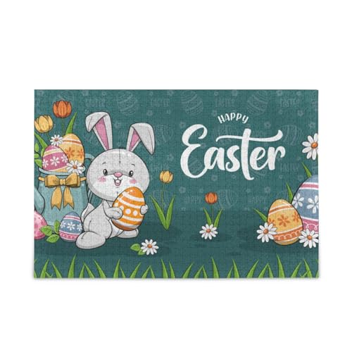 KLL Happy Easter Poster Banner Cute Bunny Rabbit Wooden Jigsaw Puzzles for Adults, 1000 Pieces Gift for Adults and Kids Puzzle for Family Game Play 74.9 cmx50.0 cm von KLL