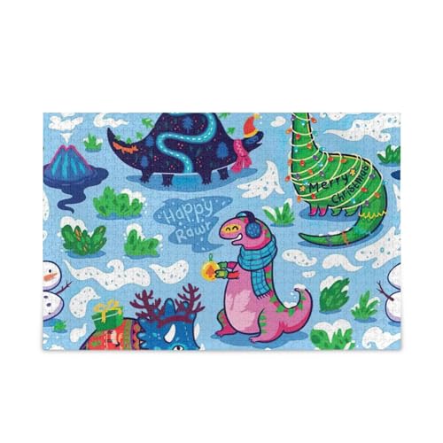 KLL Niedliche lustige Dinosaurier-Pullover, Hüte, Schals, Holzpuzzle für Erwachsene, 500 Teile, Geschenk für Erwachsene und Kinder, Puzzle für Familienspiel, 52,1 x 37,8 cm von KLL