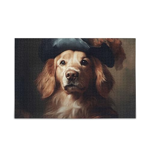 KLL Portraitmalerei Goldener Hund Holzpuzzle für Erwachsene, 1000 Teile Geschenk für Erwachsene und Kinder, Puzzle für Familienspiel, 74,9 x 50 cm von KLL