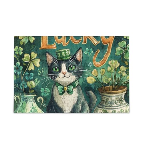 Kleeblatt Katze Lucky Cute Pet Jigsaw Puzzle Holzpuzzle Cool Brain Teasers für Erwachsene 1000 Teile von KLL
