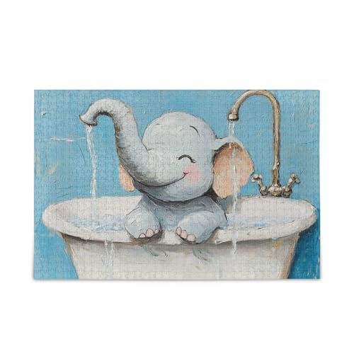 Kunst Elefant Vintage Badewanne Puzzle Holz Puzzle Hard Brain Teasers für Erwachsene 1000 Teile von KLL