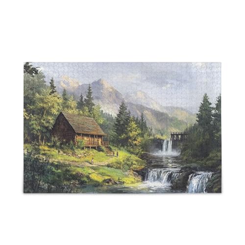 Mountain Brook Retreat Rustikale Hütte Wasserfall Gelassenheit Puzzle Holzpuzzles Lustige Spiele für Alter 1000 Teile Mountain Brook Retreat Rustikale Hütte Wasserfall Gelassenheit Puzzle Holzpuzzles Lustige Spiele für Alter 1000 Teile von KLL