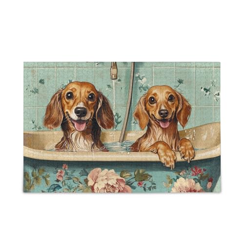 Niedliche Dackel Hunde Vintage Badewanne Puzzle Holzpuzzles Coole Spiele für Erwachsene 1000 Teile von KLL