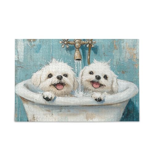 Niedliche maltesische Hunde, Vintage-Badewannen-Puzzle, Holzpuzzle, harte Spiele für ältere 1000 Teile Niedliche maltesische Hunde, Vintage-Badewannen-Puzzle, Holzpuzzle, harte Spiele für ältere 1000 Teile von KLL