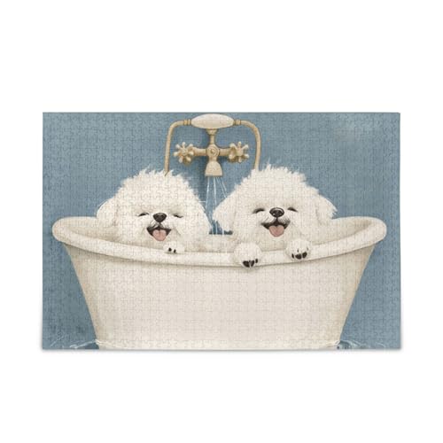 Niedliche maltesische Hunde Vintage Badewanne Puzzle Holz Puzzle für Erwachsene 1000 Teile von KLL