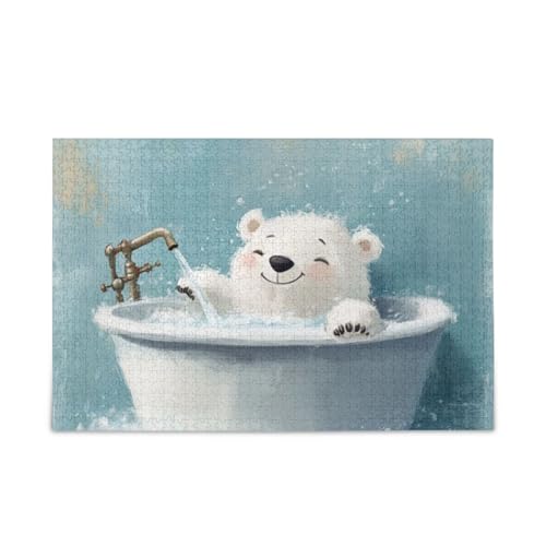 Niedlicher Eisbär Retro Badewanne Puzzle Holz Puzzle für Erwachsene 1000 Teile von KLL