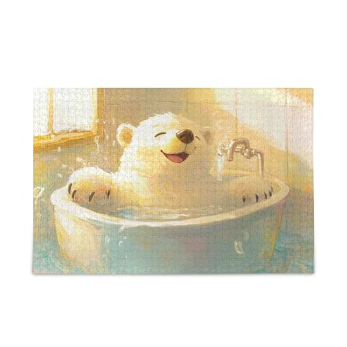 Niedlicher Eisbär-Retro-Badewannen-Puzzle, Holzpuzzle, harte Gehirn-Teaser für ältere 1000 Teile von KLL