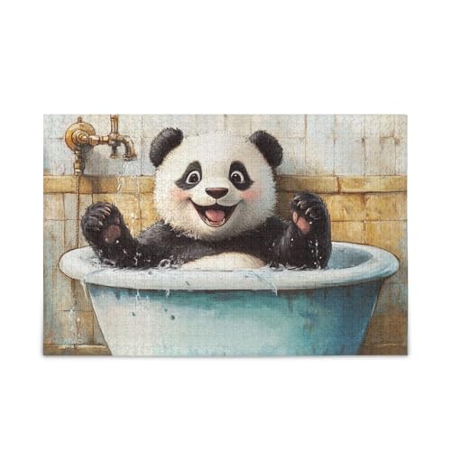 Niedliches Panda-Badewannen-Puzzle, Retro-Puzzle, Holz-Puzzle, harte Gehirn-Teaser für ältere Menschen, 1000 Teile von KLL