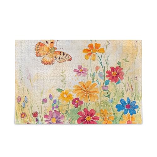 Puzzle aus Holz, Motiv: Schmetterling, Blumen, Orange, harte Denksportaufgaben für 1000 Teile Puzzle aus Holz, Motiv: Schmetterling, Blumen, Orange, harte Denksportaufgaben für 1000 Teile von KLL