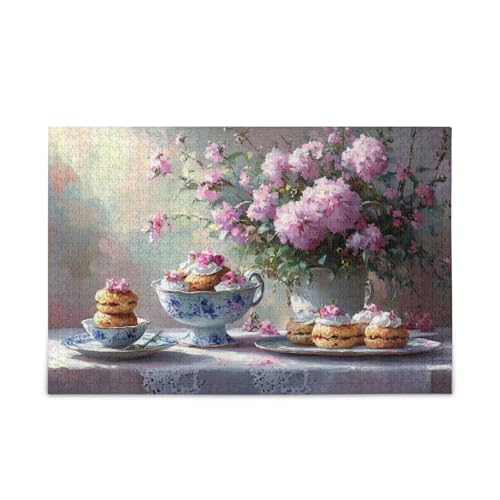Romantisches Pfingstrosen-Dessert-Eleganz-Puzzle, Holz-Puzzle, lustige Gehirnspiele für 1000 Teile von KLL