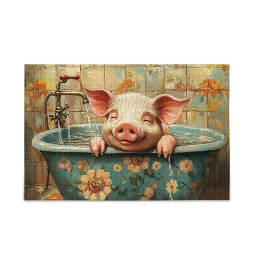 Sweet Pet Pig Retro-Badewannen-Puzzle, Holzpuzzle für 1000 Teile Sweet Pet Pig Retro-Badewannen-Puzzle, Holzpuzzle für 1000 Teile von KLL