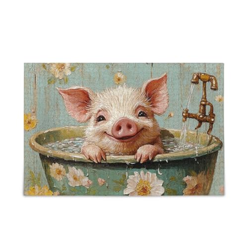 Sweet Pet Pig Retro Bathtu Jigsaw Puzzle Holzpuzzles Coole Gehirnspiele für Erwachsene 1000 Teile von KLL