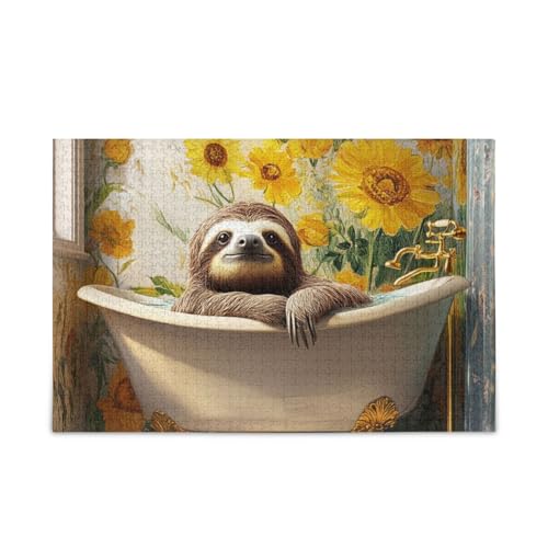 Sweet Sloth Retro Badewanne Puzzle Holz Puzzle Hard Brain Games für Alter 1000 Teile von KLL