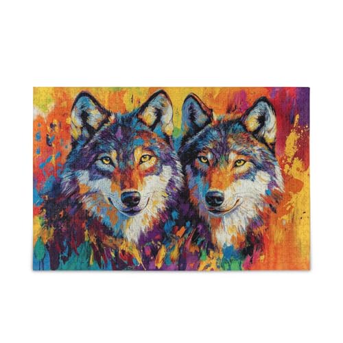 Vibrant Companions Farbspritzer Wolf, Puzzle, Holzpuzzle, schwierige Geschenke für ältere Menschen, 1000 Teile von KLL