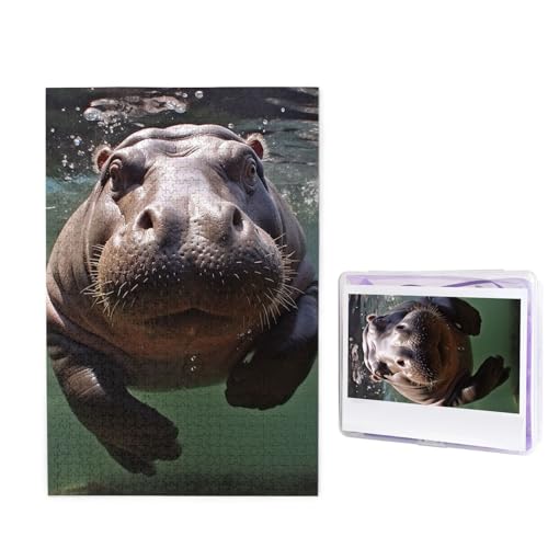 1000-teiliges Puzzle für Erwachsene, herausforderndes Holz-Puzzle, Tauch-Nilpferd, Fotopuzzle, individuelles personalisiertes Bilderpuzzle für Erwachsene und Kinder, Familienspielabende, 50 x 49,5 cm von KLOPH
