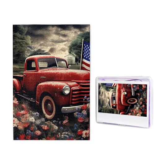 1000-teiliges Puzzle für Erwachsene, herausforderndes Holz-Puzzle, alter roter LKW, Fotopuzzle, individuelles Bild, Puzzle für Erwachsene und Kinder, Familienspielabende, 50 x 49,5 cm Puzzle von KLOPH