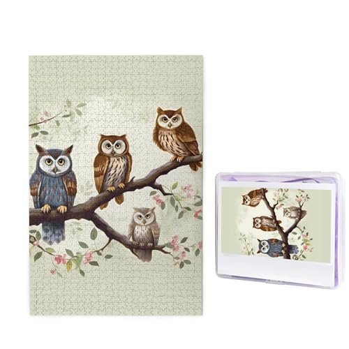 1000-teiliges Puzzle für Erwachsene, herausforderndes Holzpuzzle, Eulen auf einem Ast, Fotopuzzle, individuelles personalisiertes Bilderpuzzle für Erwachsene und Kinder, Familienspielabende, 50 x 49,5 von KLOPH