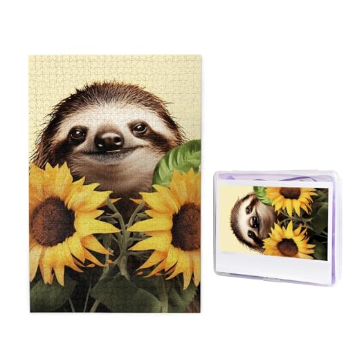 1000-teiliges Puzzle für Erwachsene, herausforderndes Holzpuzzle, Faultier, Sonnenblume, Fotopuzzle für Erwachsene und Kinder, Familienspielabende, 50 x 49,5 cm Puzzle von KLOPH