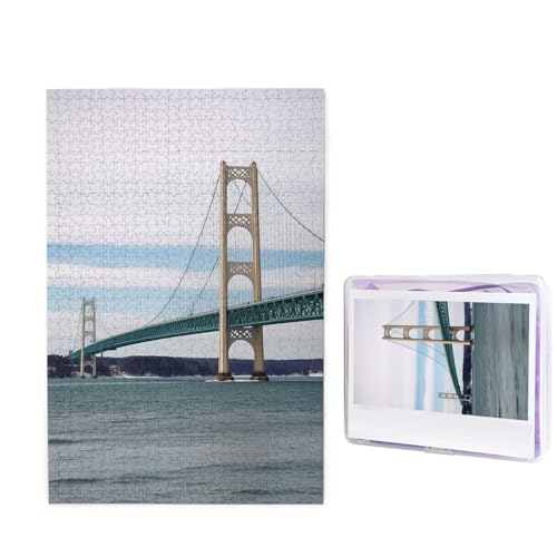 1000-teiliges Puzzle für Erwachsene, herausforderndes Holzpuzzle, Mackinac-Hängebrücke, Fotopuzzle, individuelles Bilderpuzzle für Erwachsene und Kinder, Familienspielabende, 50 x 49,5 cm Puzzle von KLOPH