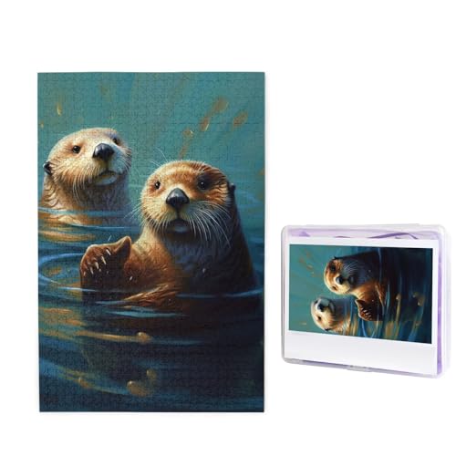 1000-teiliges Puzzle für Erwachsene, herausforderndes Holzpuzzle, Meeresotter, Malerei, Fotopuzzle, individuelles Bild, Puzzle für Erwachsene und Kinder, Familienspielabende, 50 x 49,5 cm Puzzle von KLOPH