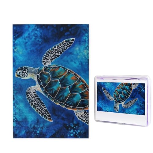 1000-teiliges Puzzle für Erwachsene, herausforderndes Holzpuzzle, Meeresschildkröte, Blau, Fotopuzzle, individuelles Bilderpuzzle für Erwachsene und Kinder, Familienspielabende, 50 x 49,5 cm Puzzle von KLOPH