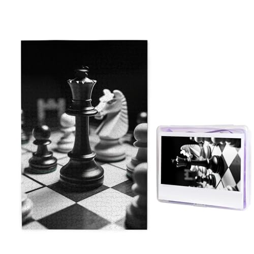 1000-teiliges Puzzle für Erwachsene, herausforderndes Holzpuzzle, Schwarz-Weiß-Schach-Fotopuzzle, individuelles Bilderpuzzle für Erwachsene und Kinder, Familienspielabende, 50 x 49,5 cm Puzzle von KLOPH