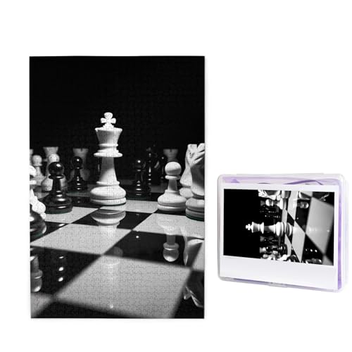 1000-teiliges Puzzle für Erwachsene, herausforderndes Holzpuzzle, Schwarz-Weiß-Schach-Fotopuzzle, individuelles Bilderpuzzle für Erwachsene und Kinder, Familienspielabende, 50 x 49,5 cm Puzzle von KLOPH