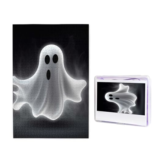1000-teiliges Puzzle für Erwachsene, herausforderndes Holzpuzzle, Schwarz und Halloween-Geist, Fotopuzzle, individuelles Bilderpuzzle für Erwachsene und Kinder, Familienspielabende, 50 x 49,5 cm von KLOPH