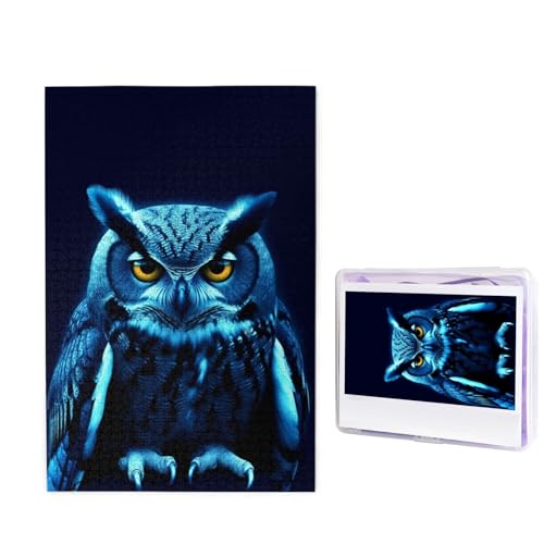 1000-teiliges Puzzle für Erwachsene, herausforderndes Holzpuzzle, blaue Eule, Fotopuzzle, individuelles Bild, Puzzle für Erwachsene und Kinder, Familienspielabende, 50 x 49,5 cm Puzzle von KLOPH