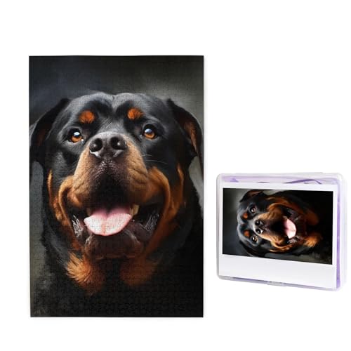1000-teiliges Puzzle für Erwachsene, herausforderndes Holzpuzzle, cooles Rottweiler-Hunde-Kunst-Fotopuzzle, individuelles Bilderpuzzle für Erwachsene und Kinder, Familienspielabende, 50 x 49,5 cm von KLOPH
