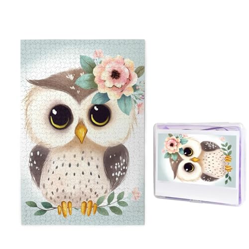 1000-teiliges Puzzle für Erwachsene, herausforderndes Holzpuzzle, niedliche Eule mit Blumen, Fotopuzzle, individuelles Bilderpuzzle für Erwachsene und Kinder, Familienspielabende, 50 x 49,5 cm Puzzle von KLOPH