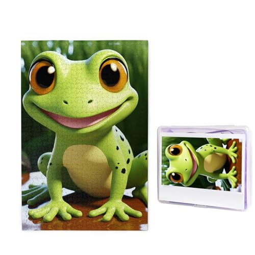 1000-teiliges Puzzle für Erwachsene, herausforderndes Holzpuzzle, niedlicher Frosch, Fotopuzzle, individuelles Bilderpuzzle für Erwachsene und Kinder, Familienspielabende, 50 x 49,5 cm Puzzle von KLOPH
