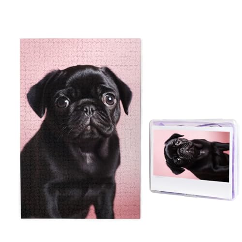 1000-teiliges Puzzle für Erwachsene, herausforderndes Holzpuzzle, niedlicher schwarzer Mops, Fotopuzzle, individuelles Bilderpuzzle für Erwachsene und Kinder, Familienspielabende, 50 x 49,5 cm Puzzle von KLOPH