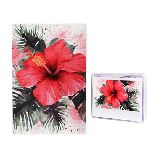 1000-teiliges Puzzle für Erwachsene, herausforderndes Holzpuzzle, roter Hibiskus, Fotopuzzle, individuelles Bilderpuzzle für Erwachsene und Kinder, Familienspielabende, 50 x 49,5 cm Puzzle von KLOPH