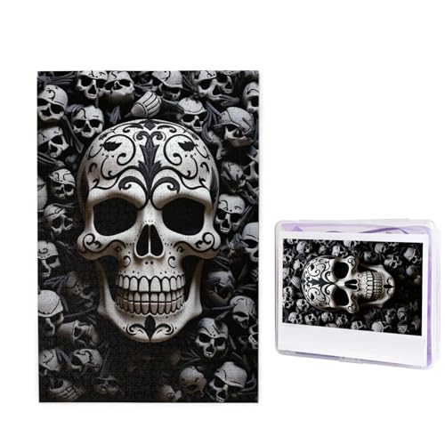 1000-teiliges Puzzle für Erwachsene, herausforderndes Holzpuzzle, schwarz-weiße Totenköpfe, Fotopuzzle, individuelles Bilderpuzzle für Erwachsene und Kinder, Familienspielabende, 50 x 49,5 cm Puzzle von KLOPH