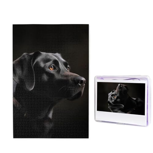1000-teiliges Puzzle für Erwachsene, herausforderndes Holzpuzzle, schwarzer Labrador, Fotopuzzle, individuelles Bilderpuzzle für Erwachsene und Kinder, Familienspielabende, 50 x 49,5 cm Puzzle von KLOPH