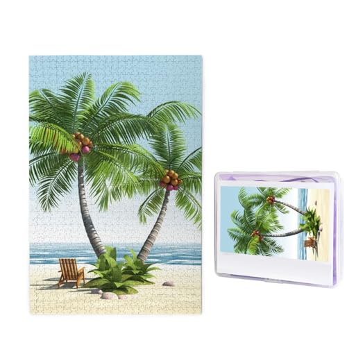 1000-teiliges Puzzle für Erwachsene, herausforderndes Holzpuzzle, tropische Palme, Fotopuzzle, individuelles Bilderpuzzle für Erwachsene und Kinder, Familienspielabende, 50 x 49,5 cm Puzzle von KLOPH
