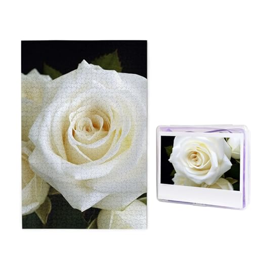 1000-teiliges Puzzle für Erwachsene, herausforderndes Holzpuzzle, weiße Rose, Fotopuzzle, individuelles Bilderpuzzle für Erwachsene und Kinder, Familienspielabende, 50 x 49,5 cm Puzzle von KLOPH