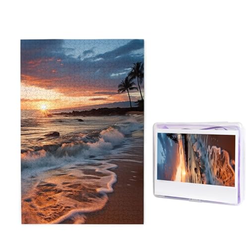 1000-teiliges Puzzle für Erwachsene, herausforderndes Holzpuzzle Strand, Maui, Hawaii, Sonnenuntergang, Fotopuzzle für Erwachsene und Kinder, Familienspielabende, 50 x 49,5 cm Puzzle von KLOPH