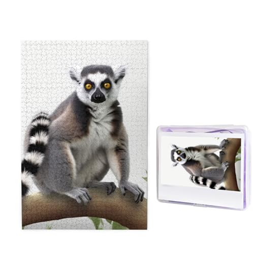 1000-teiliges Puzzle für Erwachsene, herausforderndes Holzpuzzle mit Ringschwanz, Lemur, Fotopuzzle, individuelles personalisiertes Bilderpuzzle für Erwachsene und Kinder, Familienspielabende, 50 x von KLOPH