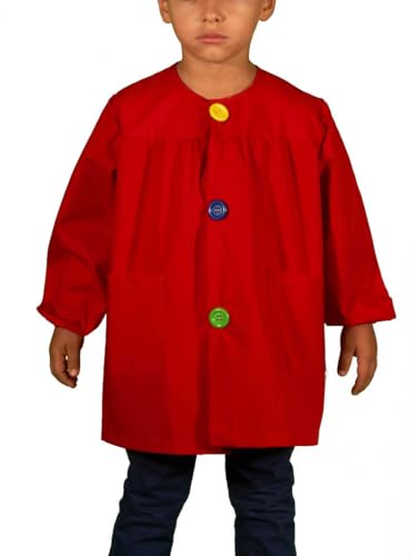 KLOTTZ Kinder Malschürze für den Kindergarten. Einfarbige Bastelkittel Rot. 4/5 Jahre alt (104-109cm) von KLOTTZ
