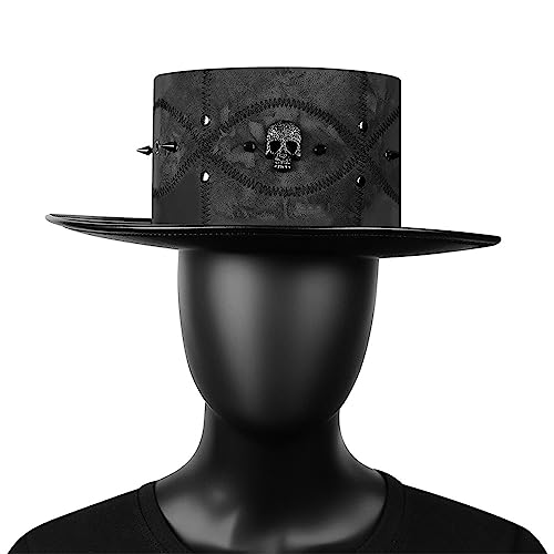 KLOVA Gothics Steampunk Top Hat für Damen Herren Halloween Kostüm Hut mit Totenkopf & Nieten Dekor Cosplays Party Zubehör Schwarz von KLOVA