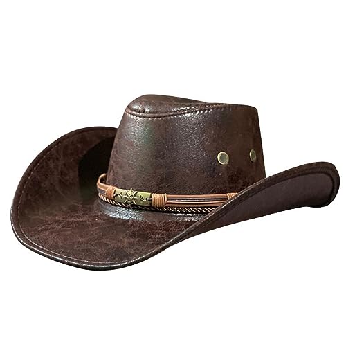 KLOVA Handgefertigter Cowboyhut mit breiter Krempe und Gürtel im ethnischen Stil für Damen und Herren, Verkleidungsparty, Unisex, Cowgirl-Hut für Camping von KLOVA