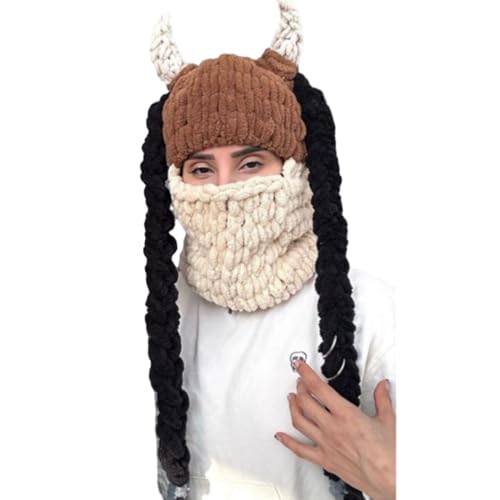 KLOVA Neuheit gestrickte VikingHorn Kappe für Damen Herren Unisex Kostüm Pullover Sturmhaube Horn Hut Halloween Kopfbedeckung Party Requisiten von KLOVA